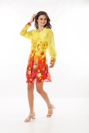 Yellow Tulip Print Long Shirt