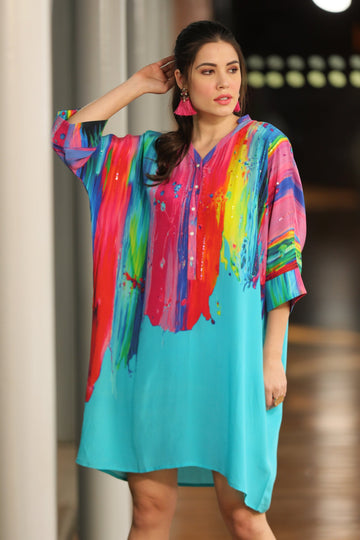 Multicolour Brushed Kaftan Tunic