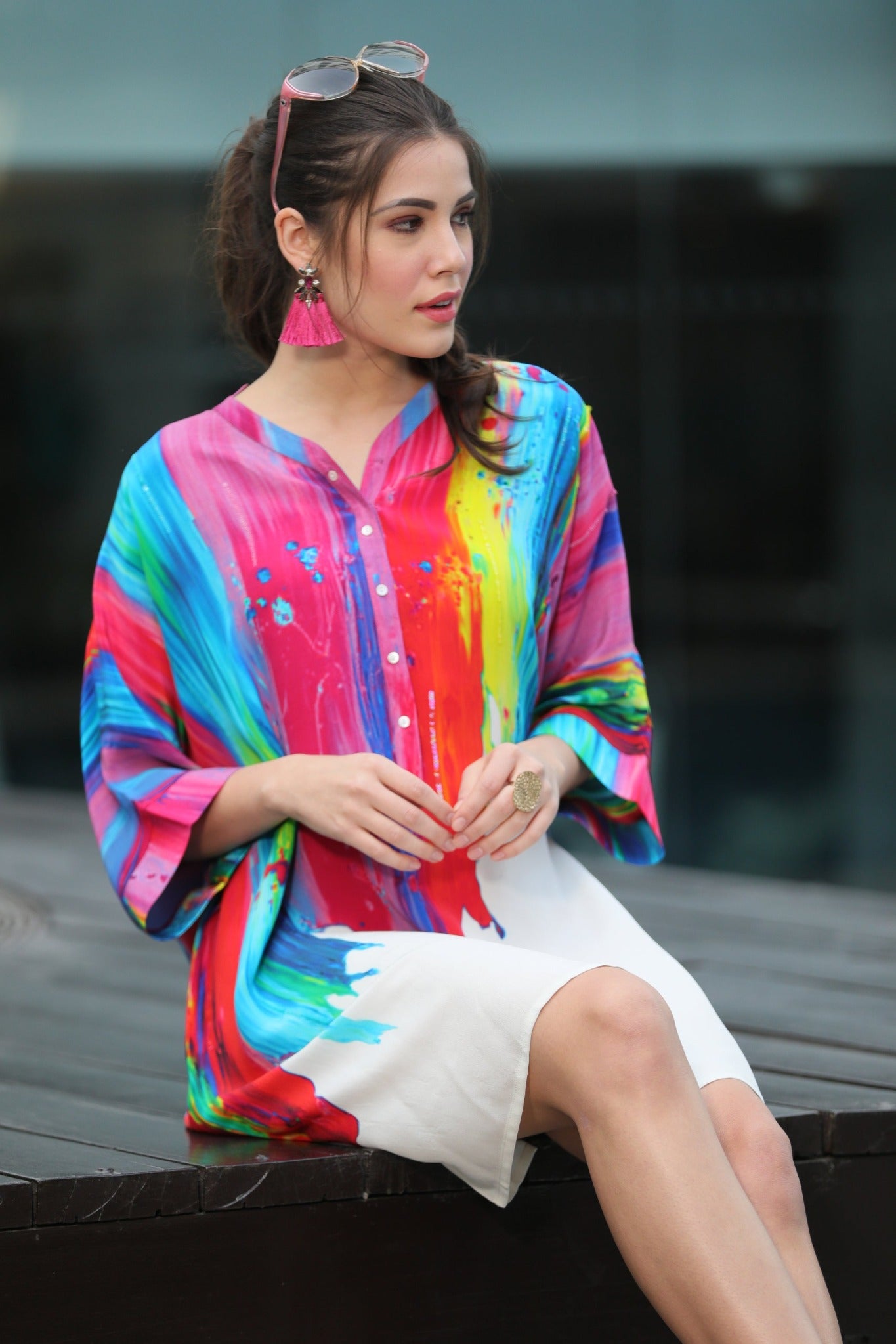 Multicolour Brushed Kaftan Tunic - CHANGE!