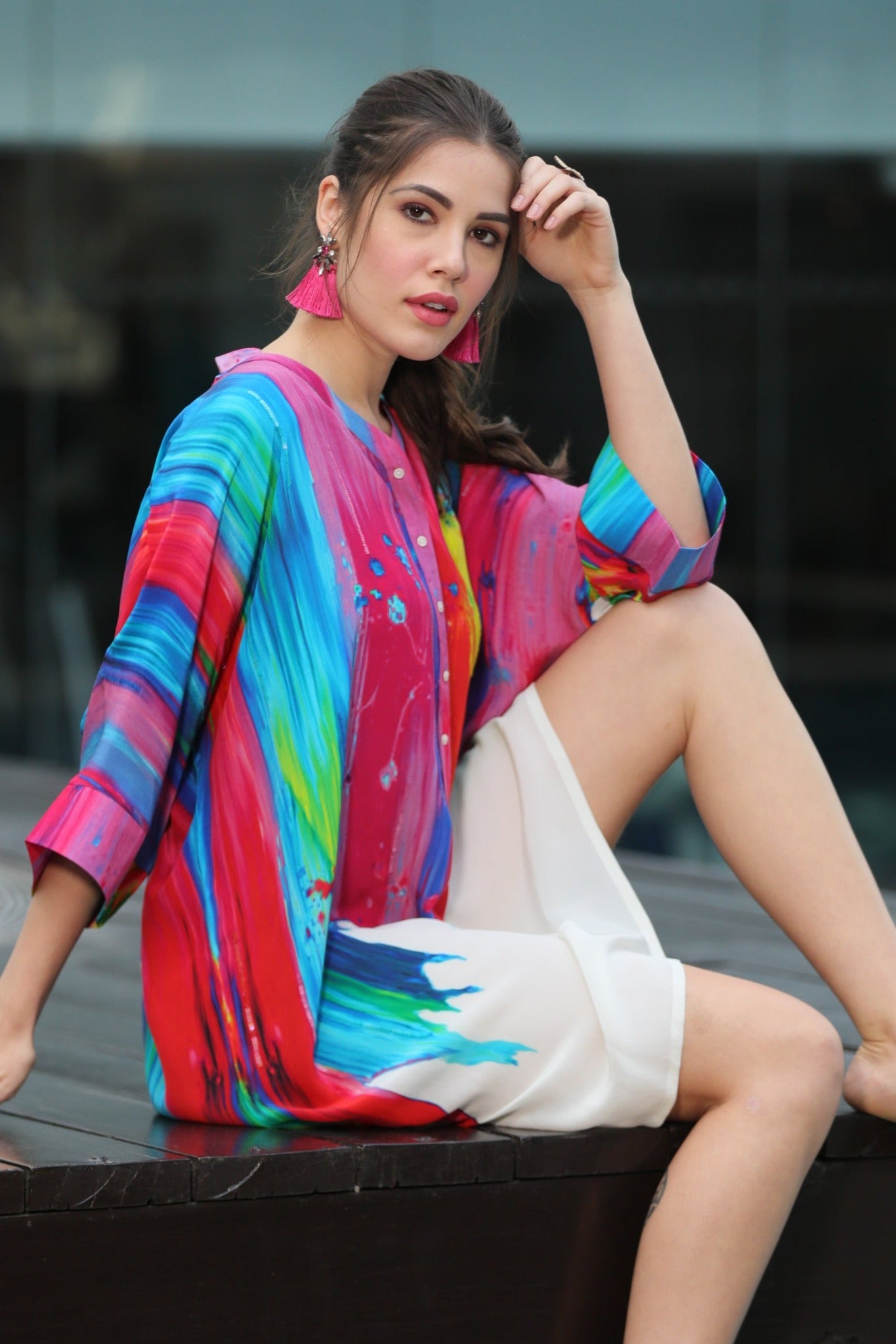 Multicolour Brushed Kaftan Tunic - CHANGE!