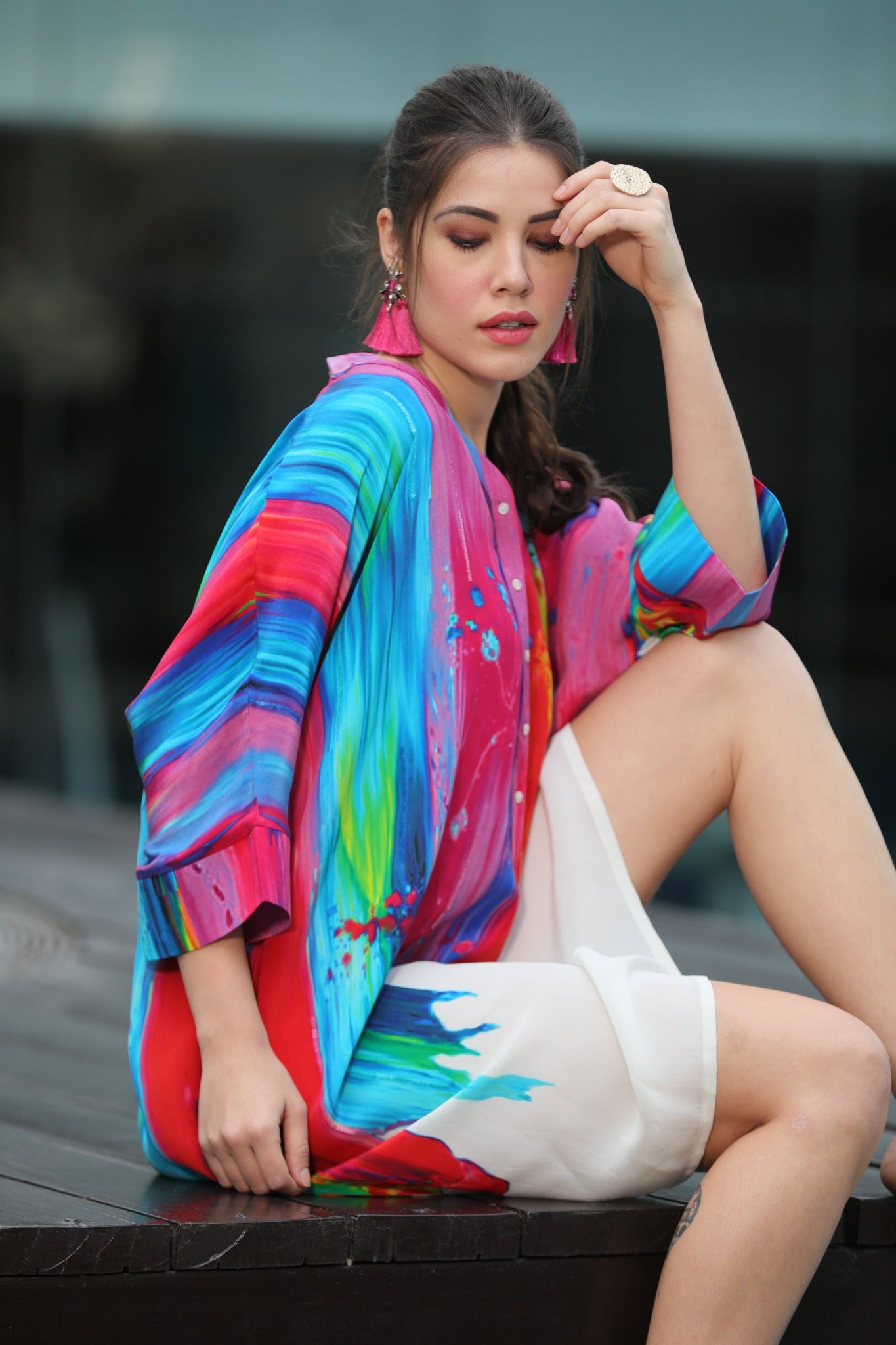 Multicolour Brushed Kaftan Tunic - CHANGE!