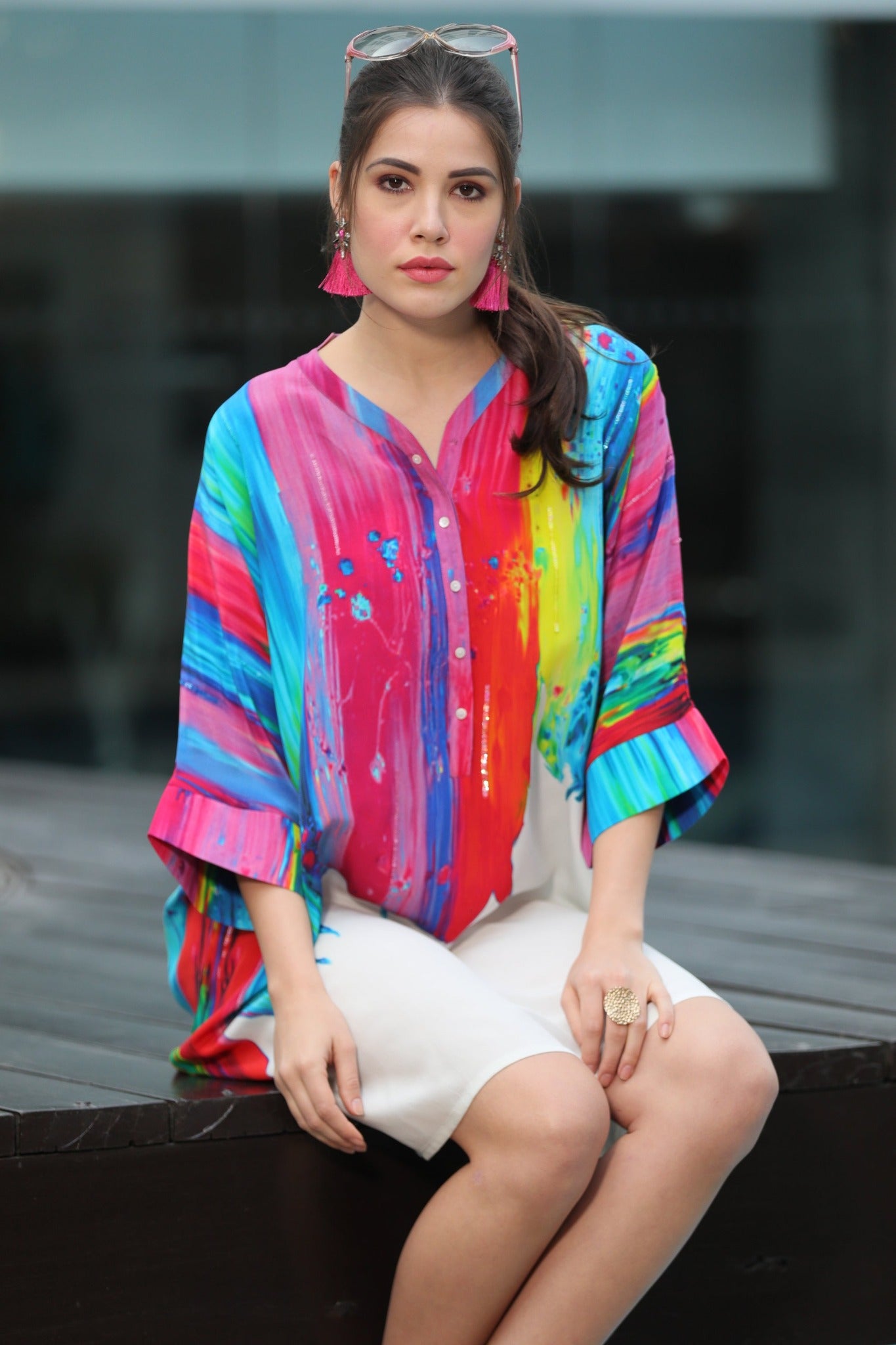 Multicolour Brushed Kaftan Tunic - CHANGE!