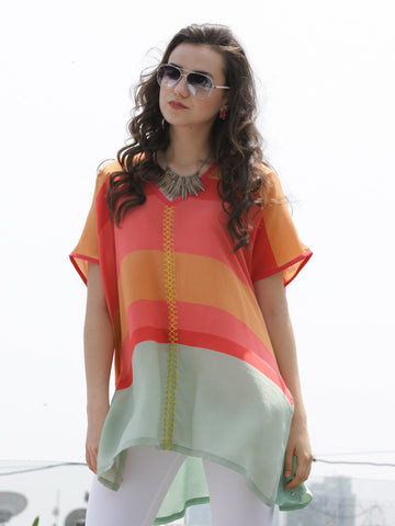 Thread Intertwined Striped Kaftan