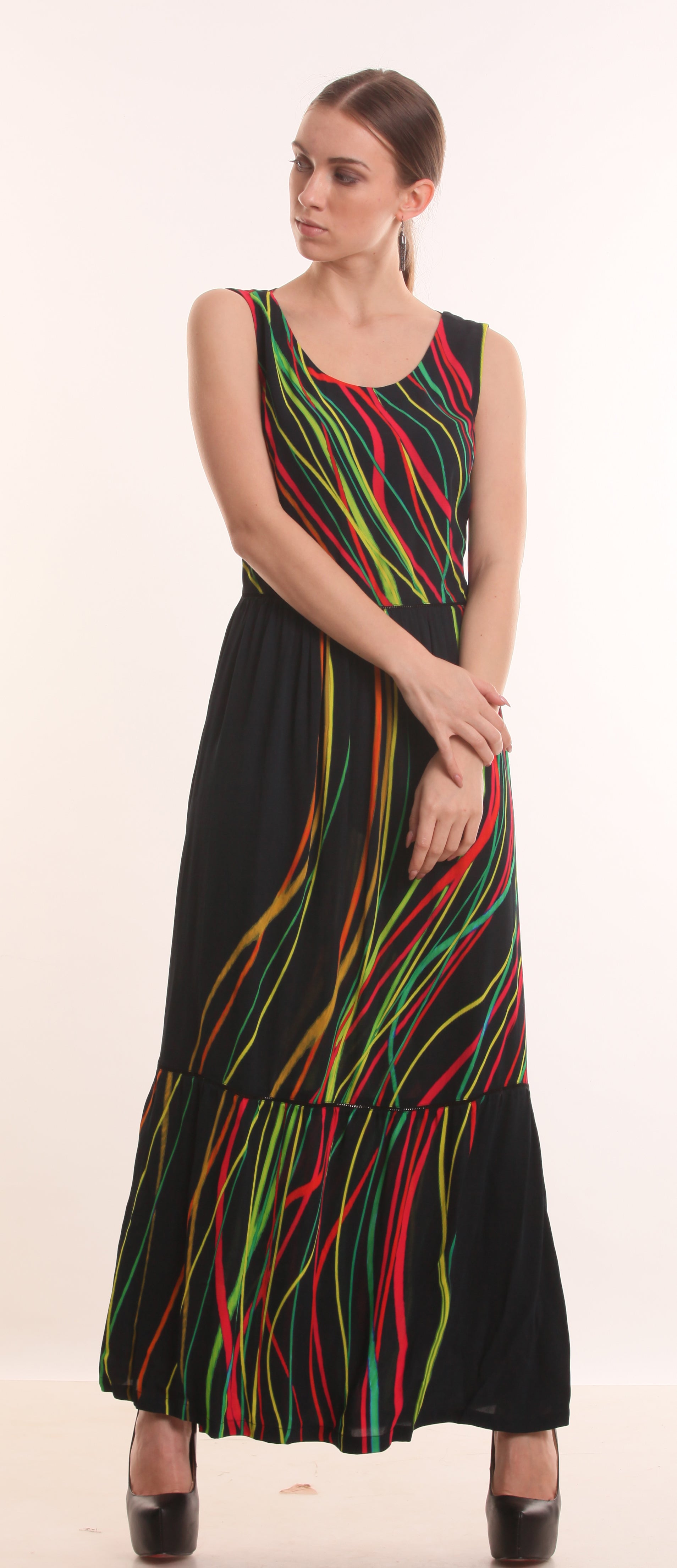 Electric Black Cross Back Long Dress - CHANGE!