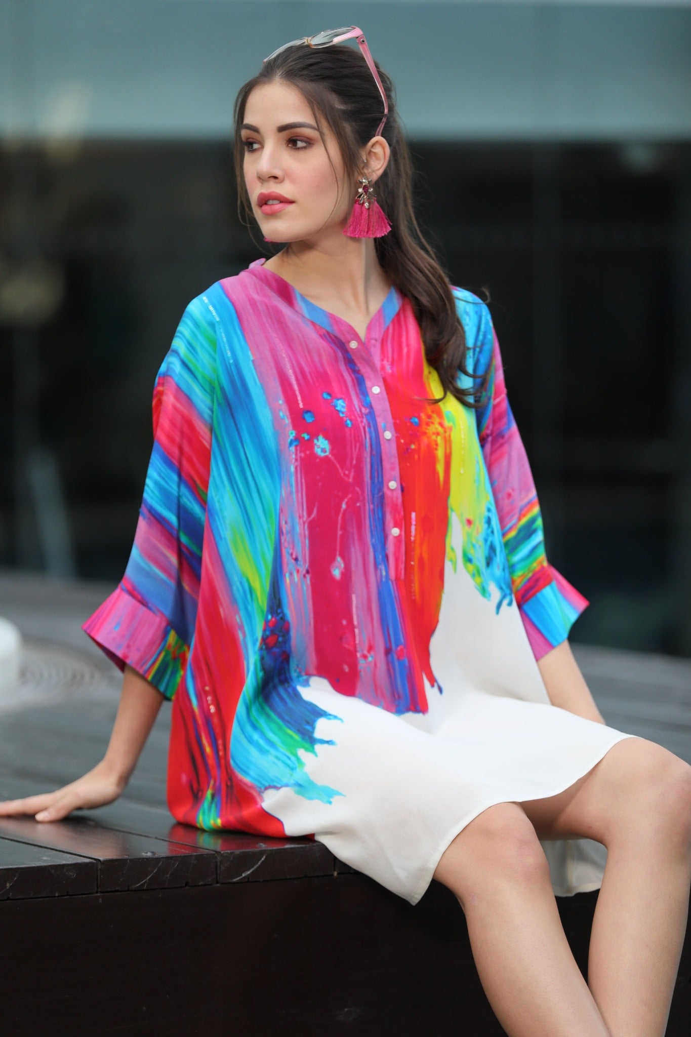 Multicolour Brushed Kaftan Tunic - CHANGE!