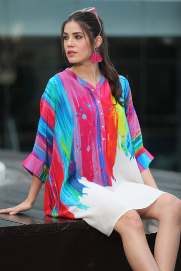 Multicolour Brushed Kaftan Tunic