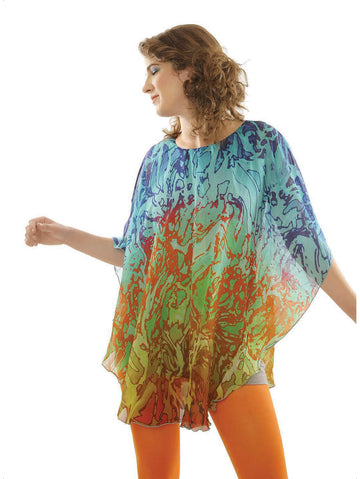 Fire Print Cape Style Dress