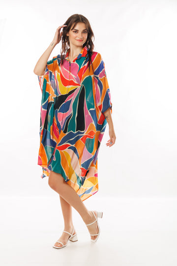 Abstract Multihued Kaftan Shirt