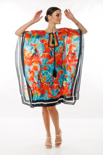 Aqua & Orange Abstract Print Kaftan