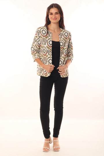 White Ornate Print Jacket